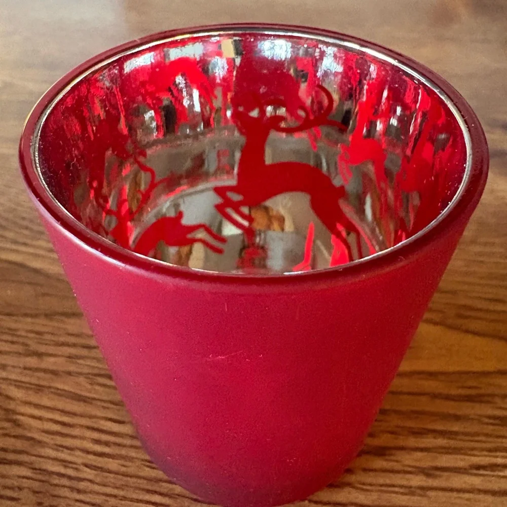 Vintage New Slatkin & Co. Set of 3 Etched Glass Holiday Tealight Holders